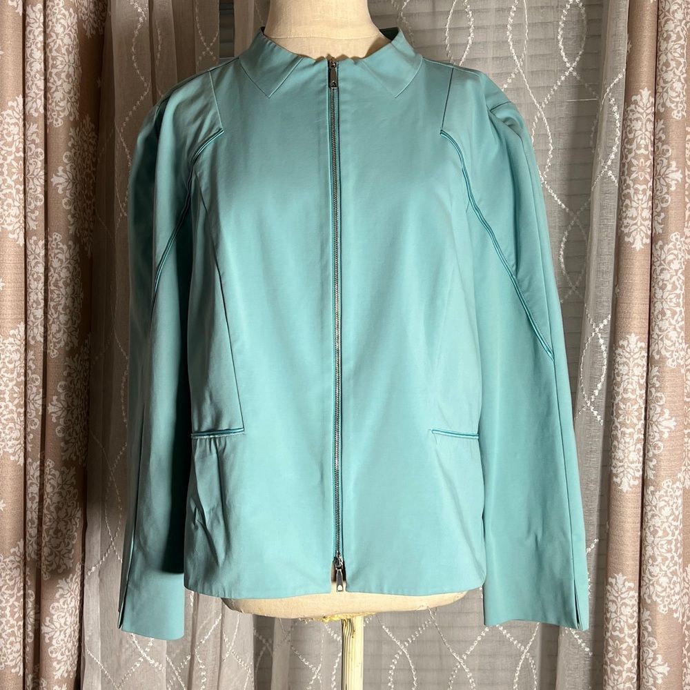 Lafayette 148 New York Zip Front Jacket - Blue, Size 14